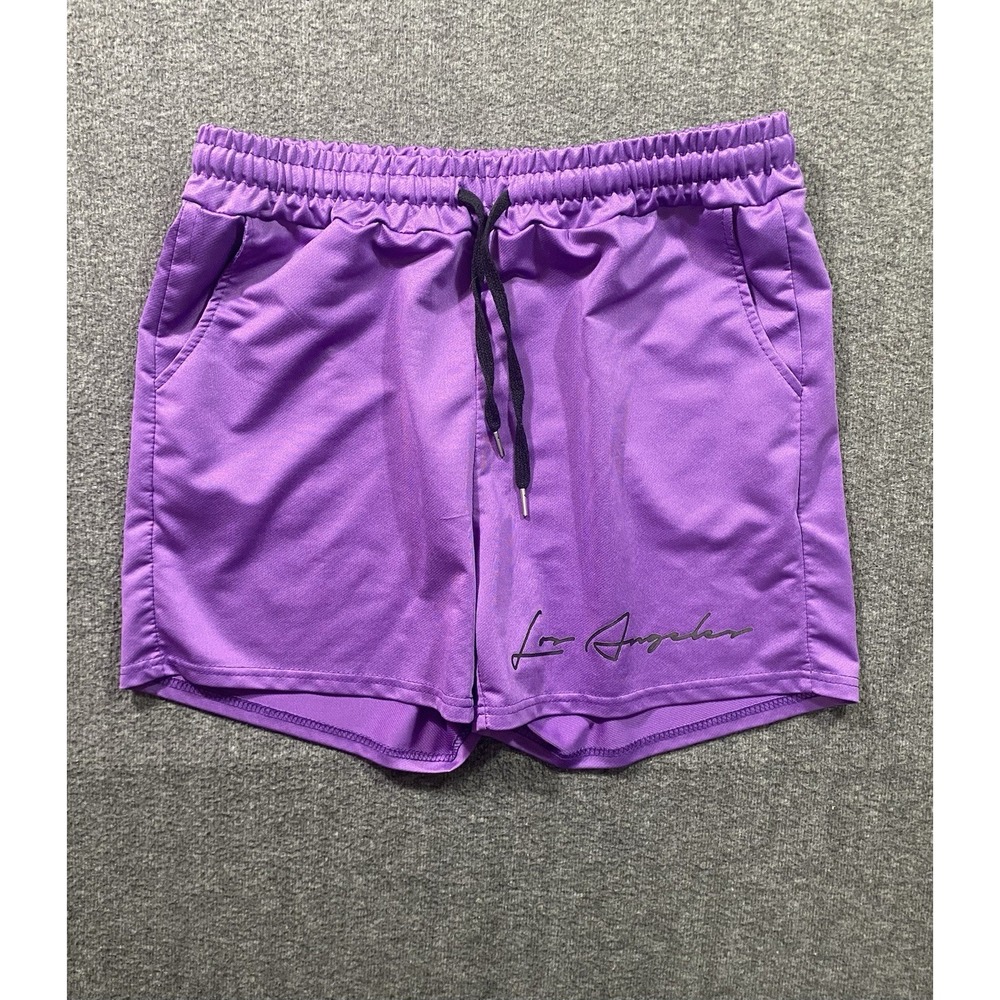 Manfinity Mens Purple Los Angeles Graphic Swim Trunks Beach Shorts Size L